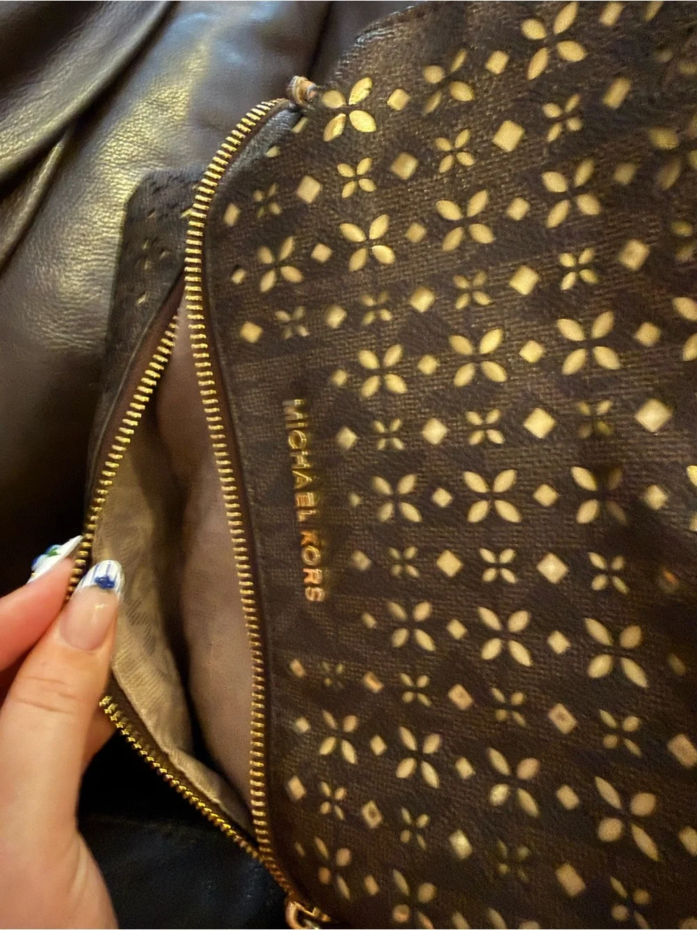 Michael Kors Brown Leather Shoulder Bag with Gold Hardware
